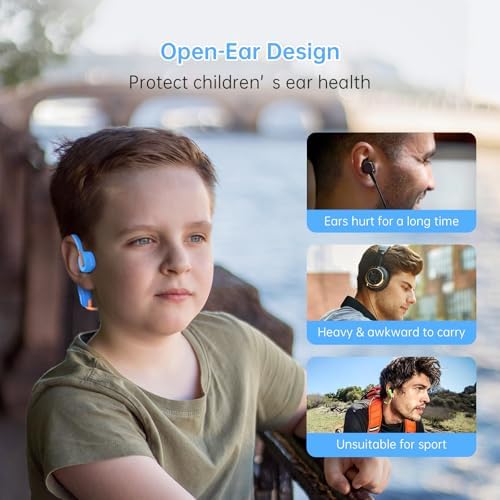 LOBKIN Kids Bluetooth Earbuds – Safe Listening with Lightweight Open Ear Design and IPX5 Waterproof Protection – Advanced Bluetooth 5.3, Built-in Microphone – Perfect for School, Home, and Outdoor Adventures – Ideal Gift for Young Explorers