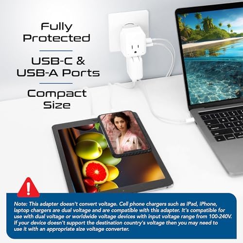 Compact Travel Power Adapter Set for Brazil, Peru & Chile – 20 W Dual USB & USB-C Charger with 2 USA Sockets – Fast Charging with Type C & N Attachments – Portable Plug Converter for Global Travelers – Stay Connected Anywhere