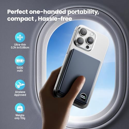 Ultra-Slim 5000 m Ah Magnetic Power Bank with Built-In USB-C Cable – 22.5 W Fast Charging Solution for i Phone 16/15/14/13, Samsung Galaxy, and Android Devices – Lightweight Design, Smart Thermal Regulation, and Universal Compatibility for Effortless On-the-Go Charging