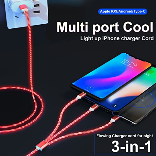 Illuminate Your Charging Experience: 4 Ft LED Multi-Device 3-in-1 USB Cable with Lightning, Type C, and Micro USB Connectors – Fast Charging Solution for i Phone, Android, Samsung, LG, and Google Pixel – Durable, Stylish, and Perfect for Home or On-the-Go Use