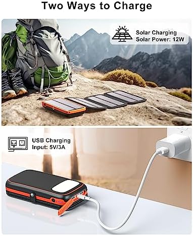 CONXWAN 27000 m Ah Solar Power Bank – High-Capacity USB C Charger with Triple USB Outputs and 4 Foldable Solar Panels for Ultimate Outdoor Charging Efficiency – Eco-Friendly Portable Battery Pack Compatible with Most Smartphones and Devices