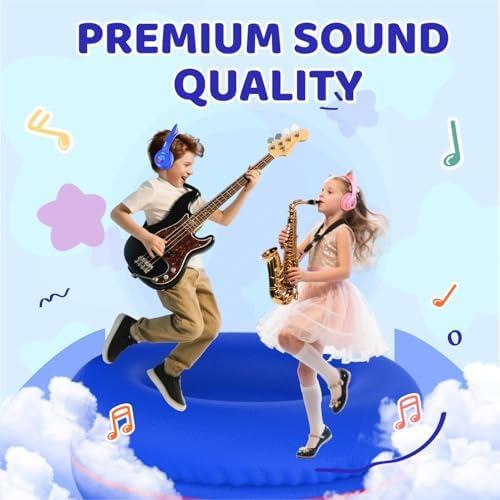 MIDOLA Cat Ear Bluetooth 5.3 Wireless Headphones for Kids – 60-Hour Playtime, Fun LED Illumination, Travel-Friendly Foldable Design with Integrated Microphone – Ideal for Music, Gaming, and Movies on the Move in Stylish Blue