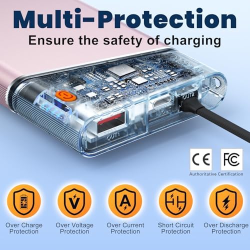 Ultra-Slim 10000 m Ah Power Bank with 22.5 W PD Fast Charging – Built-in USB-C Cable for i Phone 16/15/14, Samsung S24 & More – Lightweight Travel Essential with 15-Layer Safety Protection & Multiple Device Charging Capability