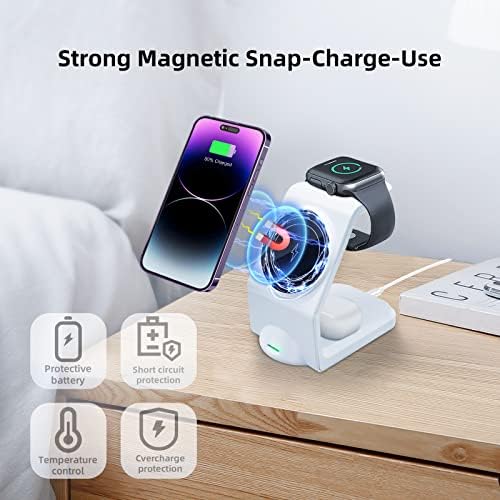 Magnetic 3-in-1 Wireless Charging Station for Apple Devices – Fast, Efficient Charger for i Phone 15/14 Pro Max, Apple Watch Ultra/8/se/7/6/5/4/3/2, and Air Pods – Compact Design with Enhanced Compatibility and Safety Features