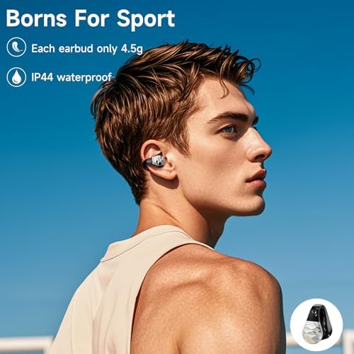 aigo Open Ear Bluetooth Earbuds – Ultra-Lightweight Clip-On Headphones for Active Fitness Enthusiasts, Secure Over-The-Ear Design with Built-In Mic, Effortless Wireless Charging, Enhanced Device Compatibility, Superior Sound Quality for Running and Workouts