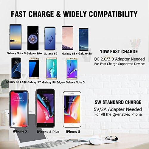 Rapid Charge 10 W Wireless Charging Pad – Qi-Certified Compatibility with Samsung Galaxy, i Phone, and LG – Non-Slip Surface for Secure Power Delivery – Ideal for Home and Office Settings