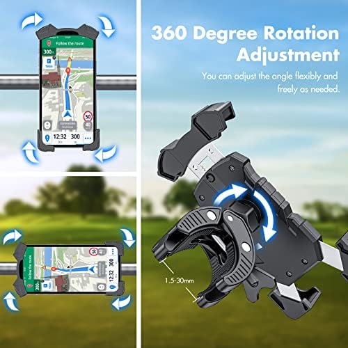 Universal Adjustable Golf Cart and Bike Phone Holder – Secure Smartphone Mount for i Phone 14, 13, 12, 11 Pro Max & Samsung Galaxy S21, S10, S9 – Versatile 360° Rotation for Optimal Viewing – Compatible with 4.7-6.8” Devices – Durable, Weather-Resistant, Hands-Free Access for Golfing and Cycling Adventures