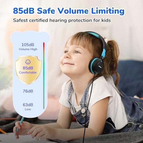 Ear Fun S1 Kids Headphones – Safe 85 d B Volume-Limited Wired Headphones with Adjustable Headband | Foldable Lightweight On-Ear Design in Vibrant Blue & Pink | Ideal for School, Travel, and Everyday Listening | Exceptional Stereo Sound for Young Ears