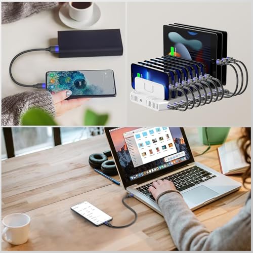 1ft Multipack Short iPhone Charger Cable for iPhone 14 13 12, Bulk Short USB A to USB C Cable 12 inch for Charging Station Compatible with iPhone 15 Samsung Galaxy S20 S10 Note 20 10, 10 Pack Mixed – Enhanced Compatibility and Speed