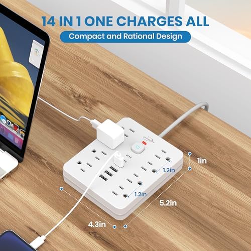 Dual Joule Loom 2-Pack Power Strip Surge Protector with 11 Outlets, 6 Fast USB Ports, 5 Ft Extension Cord, Space-Saving Flat Plug, Wall-Mount Design, Overload Safety for Home & Office Charging Stations – Ultimate Device Compatibility and Speed Enhancement