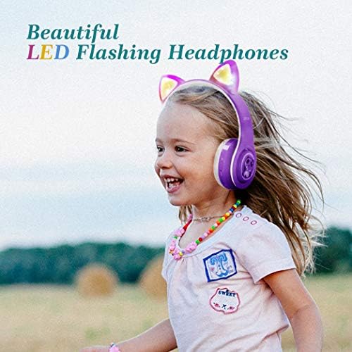 Vibrant Purple Wireless Bluetooth Headphones for Kids with LED Lights – Safe 85 d B Volume Control, Music Sharing Fun, and Long Battery Life – Perfect Over-Ear Headphones for Boys and Girls to Enjoy Music and Learning on the Go