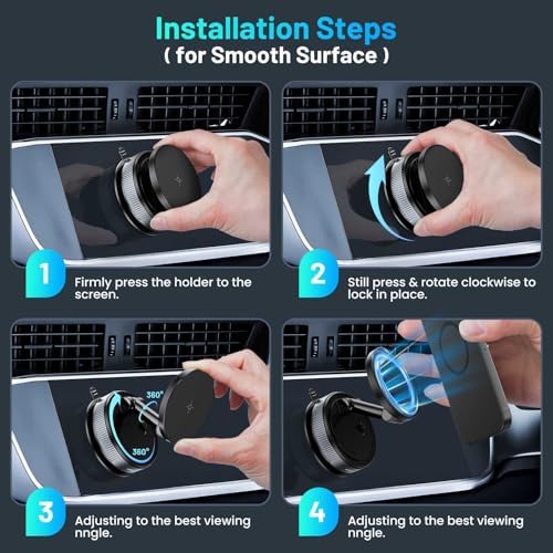 Magnetic Phone Holder for Car, Suction Cup Phone Mount, Foldable Vacuum Magnetic Phone Holder with Adjustable Swivel Lock, 360°Adjustable Phones Stand for All Smartphones,Cars, Trucks,Home,Gym – Enhanced Compatibility and Speed