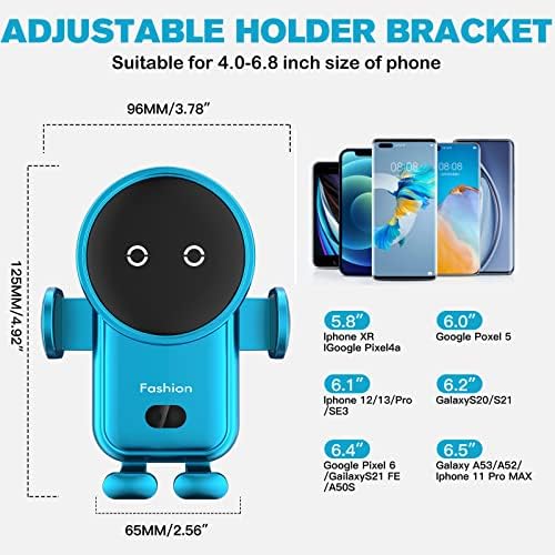 15 W Fast Wireless Car Charger with Auto-Clamping Mount – Effortless Air Vent Holder for i Phone 14/13/12/11/Pro/Xr/Xs/X/8 and Samsung S22/S21/S20 – Sleek Black Design for Enhanced Compatibility and Safety on the Go