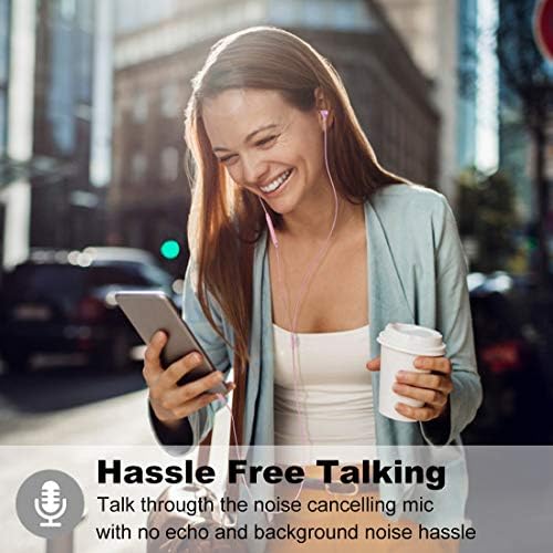 Joymiso Kids Tangle-Free Earbuds: Lightweight Wired Headphones with Mic & Volume Control for Small Ears – Comfortable In-Ear Design in Stylish Pink Color, Perfect for Music, Videos, and Online Classes with Enhanced Compatibility for Cell Phones & Laptops