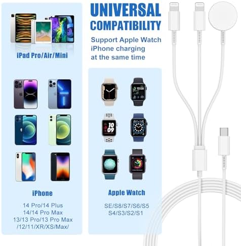 Premium 5 W Fast Charging USB C Cable for Apple Watch – 6 ft Magnetic Charger, MFi Certified, Compatible with Series SE2/8/7 & All Sizes 38 mm to 45 mm – Reliable & Efficient Power Solution for On-the-Go Users