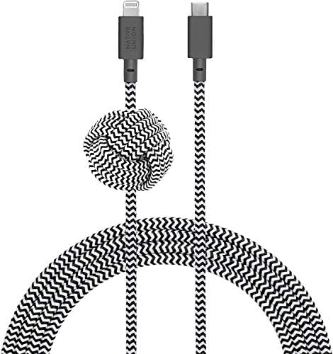Native Union Night Cable – 10 ft Heavy-Duty USB-C to Lightning Charging Cable with Weighted Knot for i Phone 14 and Earlier – MFi Certified, Fast Charging, Stylish Zebra Design for Ultimate Convenience and Durability