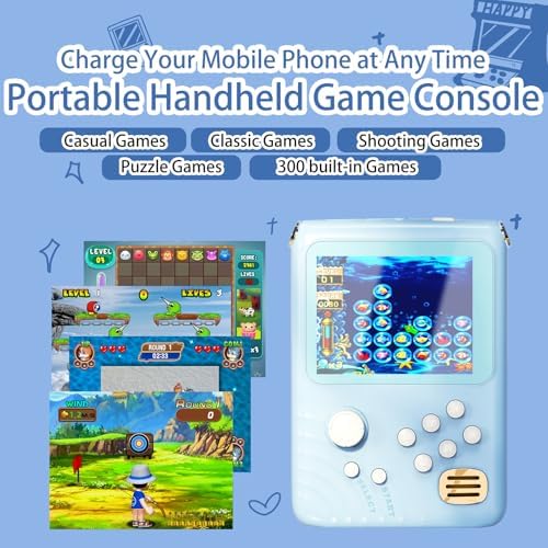 Multi-Function Gaming Power Bank: 5000 m Ah Portable Charger with 300 Built-in Games for i Phone/Samsung/Android – Ultimate 2-in-1 Travel Companion and Gift Idea for Gamers and Tech Enthusiasts, Compact Design with LED Power Indicator