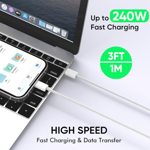 USB C to USB C,240W USB-C Woven Charge Cable,6.6ft 2Pack USB C Cable Fast Charging Cord for Apple MacBook Pro/MacBook Air,iPad Pro/Air,iPad mini,iPhone 16 15 Pro Max Plus Compatible 140W/100W/60W/45W – Enhanced Compatibility and Speed