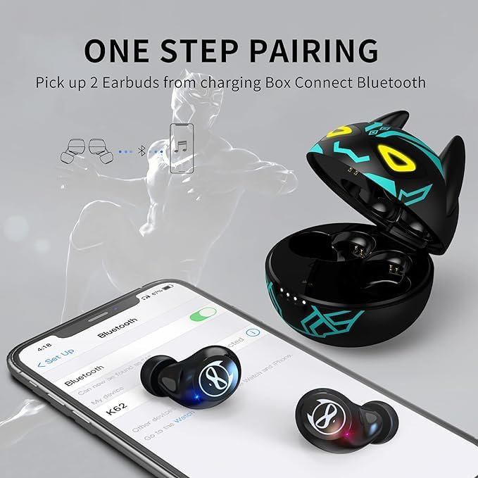 Compact Bluetooth 5.0 Earbuds for Small Ears | Touch-Control Noise-Cancelling Headphones with Unique Cartoon Charging Case | Lightweight Design for Comfort | Immersive Stereo Sound Perfect for Music & Calls | Ideal for Active Lifestyles