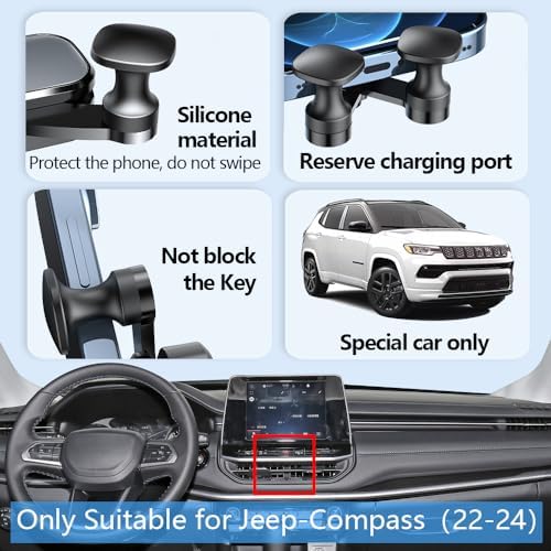 Jeep Compass 2022-2025 Car Phone Holder Mount – 360-Degree Rotating Smartphone Bracket for Enhanced Driving Safety and Convenience – Easy Tool-Free Installation, Sturdy Grip, and Stylish Interior Accessory for Hands-Free Navigation