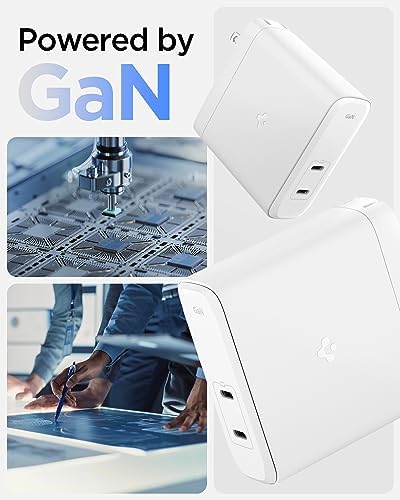 Experience Unmatched Charging Efficiency with Spigen Ga N III 452 45 W Dual USB-C Wall Charger – Portable Fast Charging Adapter for i Phone, Samsung Galaxy, and Pixel Devices – Compact Foldable Design for Ultimate Convenience