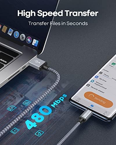 USB Type C Cable 5Pack (3/3/6/6/10FT), Nylon Braided USB C Cable Fast Charger Cord for iPhone 16/15, Samsung Galaxy S24 S23, LG V30 V20 G5 G6, PS5, Google Pixel, Redmi, HTC – Enhanced Compatibility and Speed