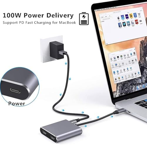 Revolutionize Your Workspace with the Premium 4-in-1 USB C to Dual HDMI Adapter – Experience Dual 4 K Clarity, Lightning-Fast USB-A 3.0 Data Transfer, and 100 W Power Delivery for Mac Book Pro/Air, i Phone 15/16 & More – Compact & Portable Multiport Hub for Effortless Dual Displays and Ultimate Connectivity
