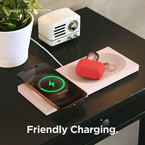 elago Premium Mag Safe Charging Tray: Streamline Your Charging Experience for i Phone 16/15/14/13/12 & Air Pods – Stylish Stone Finish Wireless Station for Home & Office – Durable Non-Slip Design Ensures Device Stability – Customize with Your Own Cable for a Personalized Touch