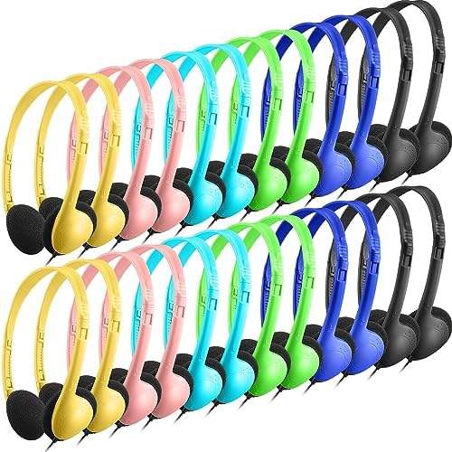 Yunsailing 24-Pack Over-Ear Headphones – Premium Wired Audio Experience for Kids & Adults – Perfect for Classrooms, Travel, and Study Sessions – Comfortable Adjustable Fit with Cushioned Ear Pads for All-Day Use – Durable and Versatile Headset Solution
