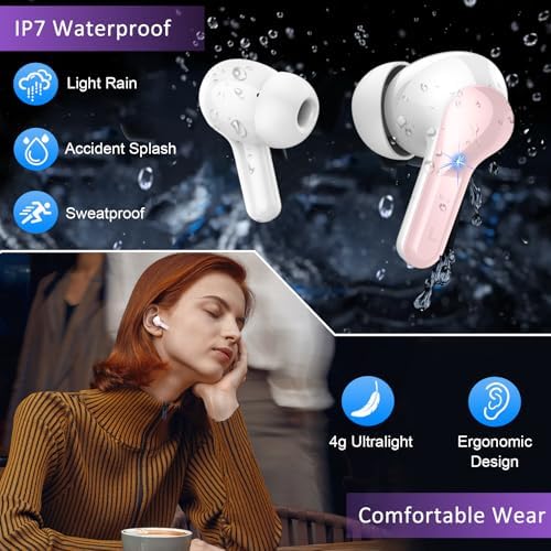 Unleash Superior Sound with Motost Premium Wireless Earbuds – Advanced Bluetooth 5.4 Technology, Hi-Fi Stereo Audio, Enhanced ENC Noise Cancellation for Crystal-Clear Calls, 40-Hour Playtime with Dual LED Charging Case, IP7 Waterproof for All-Weather Use, Chic Pink Design Ideal for Active Lifestyles and Music Aficionados – Your Ultimate Audio Companion