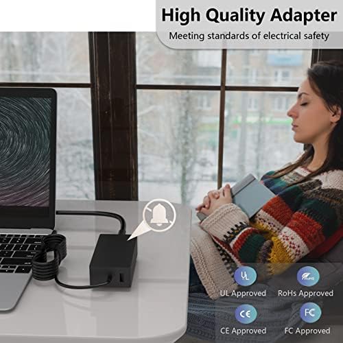 Premium 65 W Charger for Microsoft Surface Pro 3, 4, 5, 6 & X – High-Speed Universal Laptop Adapter with USB 2.0 Connectivity – Compact, Lightweight Design for Travel, Home & Office – Advanced Safety Features Including Overcurrent & Overvoltage Protection – Reliable Power Replacement for Enhanced Device Compatibility
