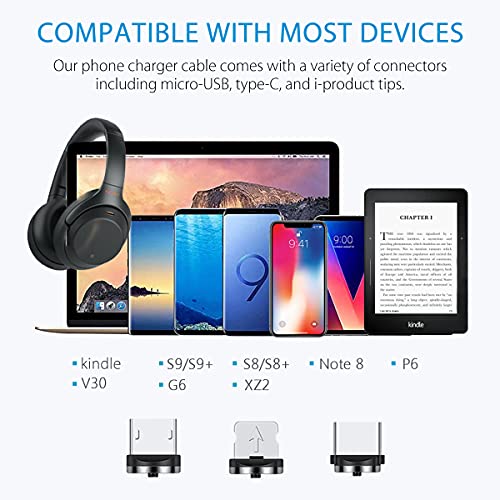 Terasako 5-Pack Magnetic Charging Cables – 540° Rotating Magnetic Connectors with LED Indicator – Versatile 90° Angle Design for Reduced Strain – Durable Nylon-Braided Cords in Black – Perfect for Smartphones, Tablets, and More – Enhanced Charging Speed & Compatibility