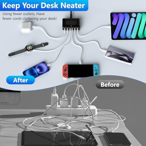 High-Power 100 W Ga N USB C Charger Block – 6-Port Fast Charging Station Hub for i Phone, i Pad, Samsung, and Android Devices – Essential Travel Power Adapter for Multiple Devices – Compact, Efficient, and Safe Charging Solution
