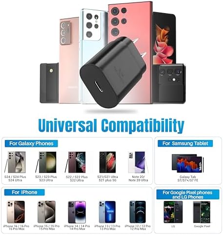 Galaxy S25 S24 25 W PD Super Fast Charging Block – Universal USB C Wall Adapter for Samsung and i Phone – Compact, Efficient, and Safe Power Delivery Charger for On-the-Go Users – Enhanced Compatibility with Galaxy S Series and i Phone 15/16 (Black, 1 Pack)