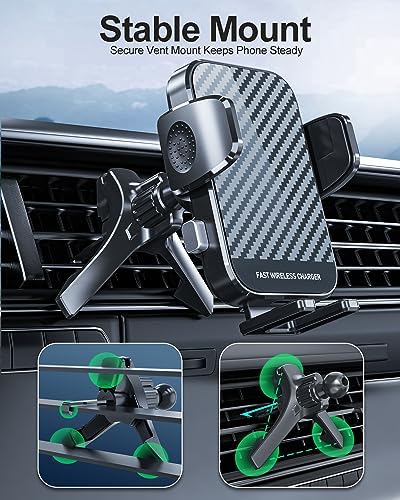 15 W Fast Wireless Car Charger & Air Vent Mount – Effortless Qi Charging for i Phone 14, Samsung Galaxy S23, and More – Stay Powered on the Go with Enhanced Safety Features and Sleek Design
