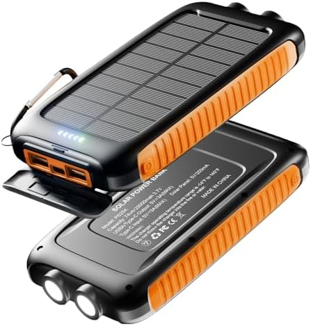 Ultra-Reliable 20,000 m Ah Solar Power Bank – High-Speed Portable Charger with Dual Flashlights, Eco-Friendly Solar Panel, and Carabiner for Adventurers and Daily Commuters – Waterproof External Battery for Fast Charging Smartphones and Tablets