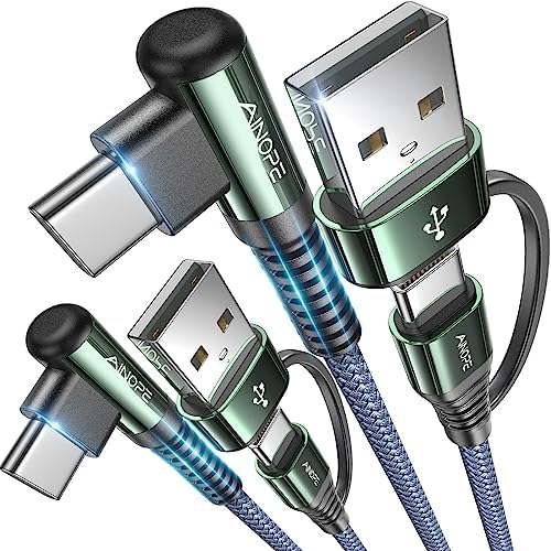 AINOPE 6.6 FT USB C Right Angle Charging Cable with USB to USB C Adapter – 60 W Fast Charging for i Phone 16, 15 Pro, i Pad & Samsung Devices – Enhanced Compatibility & Convenient Access for Gaming and Multitasking