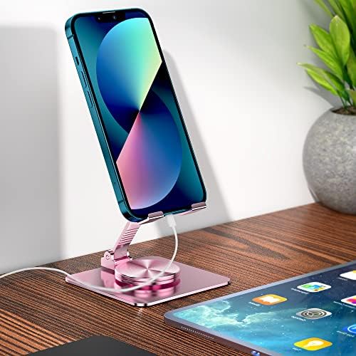 360 Rotatable Foldable Phone Stand for Desk,Fully Adjustable Desktop Phone Holder Cradle Dock Compatible with iPhone 16 15 14 13 12 11 Pro Max,Tablets,All Phones(Pink) – Enhanced Compatibility and Speed