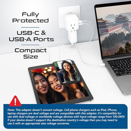 Compact Travel Power Adapter Set for Brazil, Peru & Chile – 20 W Dual USB & USB-C Charger with 2 USA Sockets – Fast Charging with Type C & N Attachments – Portable Plug Converter for Global Travelers – Stay Connected Anywhere