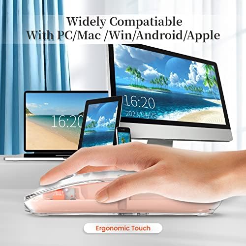 Sleek A.JAZZ Wireless Bluetooth 5.1 & 2.4 G Mini Mouse – Lightweight, Rechargeable, and Silent for Ultimate Focus in Office, PC, Mac, and i Pad Use – Stylish Transparent Design with Nano USB-C Receiver for Enhanced Compatibility and Performance