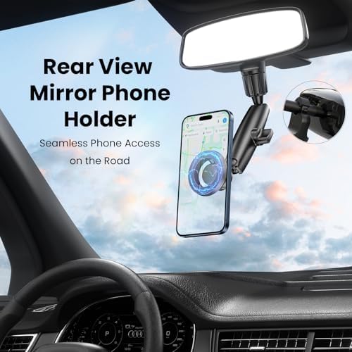Transform Your Drive with the 360° Magnetic Phone Holder for Car – Effortlessly Mounts to Rear View Mirror for i Phone 16/15/14/13/12 & Mag Safe Devices – Unmatched Stability, Quick Installation & Enhanced Safety Features