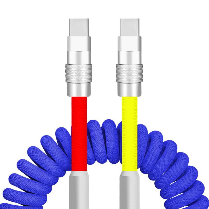 Dynamic Curly Chubby Coiled USB C Cable: 240 W Fast Charge Retractable Spiral Braid Cord for Carplay & Android Auto, Versatile Length 2.29 FT to 3.6 FT, Sleek Black and Red Design, Enhanced Compatibility for All USB-A to Type-C Devices