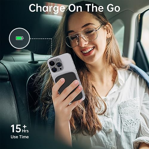 Magnetic 10,000 m Ah Fast Charging Power Bank for i Phone 15/14/13/12 – 20 W Wireless Portable Charger with USB-C Dual Ports & Cable – Effortless Magnetic Attachment for On-the-Go Power Efficiency