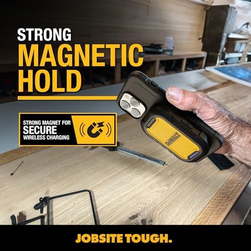 DEWALT Rugged Magnetic Power Bank 5,000 m Ah – Fast Wireless Charger with 18 W Output, Water-Resistant Design, USB-C to USB Adapter Included for i Phone 16/15/14 Compatibility – Ultimate On-the-Go Power Solution for Outdoor Enthusiasts and Tech Users