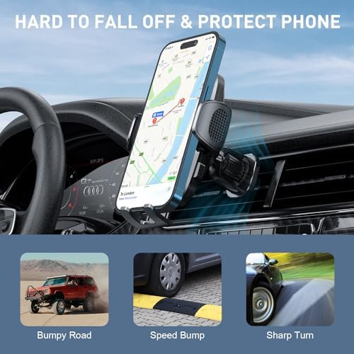 TEKING Advanced Car Phone Holder with Reinforced Metal Hook – Universal Air Vent Mount for i Phone 15/14/13/12 Pro Max & Samsung S24 Ultra – Sleek Translucent Design for Enhanced Aesthetics & Secure Smartphone Fit (120-75 mm) – Effortless Tool-Free Installation & Ultimate Hands-Free Convenience