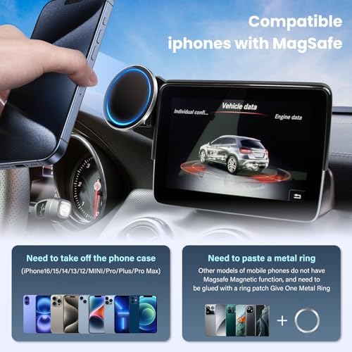 Magnetic Car Phone Holder for Mercedes CLA, GLA, A-Class (2015-2019) – Enhanced 360° Rotating Mount with Mag Safe Compatibility for Safe Navigation and Hands-Free Calling – Ideal for 8-Inch Displays – Elevate Your Driving with Superior Stability and Chic Aesthetics