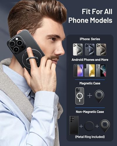 Ultimate Double-Sided Magnetic Phone Grip for i Phone & Samsung – Superior Mag Safe Ring Holder and Kickstand with Enhanced Magnetic Force for i Phone 15, 14, 13, 12, 11 Mini/Plus/Pro/Max and Google Devices – Secure, Versatile, Lightweight Accessory for Optimal Handling and Viewing Experience