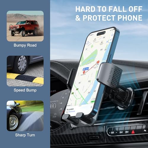 TEKING Advanced Car Phone Holder with Reinforced Metal Hook – Universal Air Vent Mount for i Phone 15/14/13/12 Pro Max & Samsung S24 Ultra – Sleek Translucent Design for Enhanced Aesthetics & Secure Smartphone Fit (120-75 mm) – Effortless Tool-Free Installation & Ultimate Hands-Free Convenience