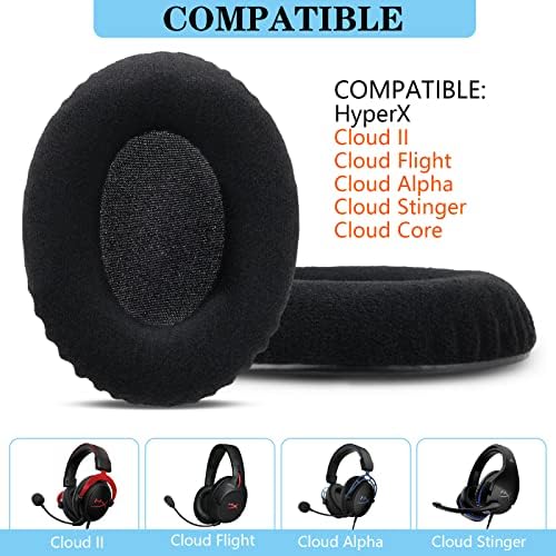 Ultimate Comfort Replacement Ear Pads for Hyper X Cloud II Wireless & Cloud Alpha – Luxurious Velour & Premium Protein Leather with High-Density Foam for Enhanced Gaming Experience – Quick Installation & Sleek Black Design