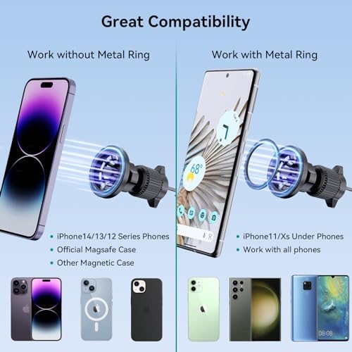 Mag Safe Car Mount: Premium Magnetic Phone Holder for Hands-Free Driving – Compatible with i Phone 15, 14, 13 Pro Max, Pro, Mini & All Smartphones – Strong Magnet Design for Secure Vent & Dashboard Installation – Elevate Safety and Style on the Road